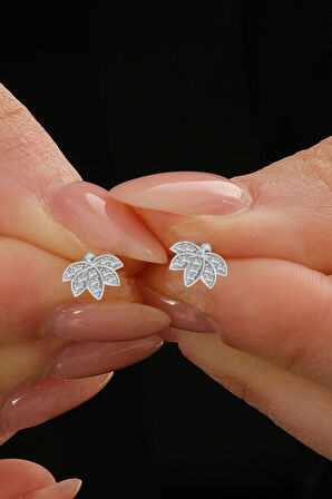 Gümüş rodyumlu zirkon taşlı lotus çiçeği küpe  SGTL12845RODAJ