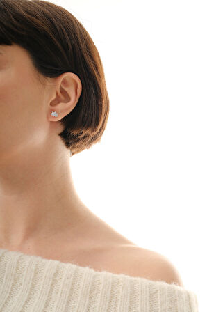 Gümüş rodyumlu zirkon taşlı lotus çiçeği küpe  SGTL12845RODAJ