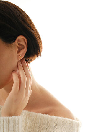 Gümüş altın yaldızlı zirkon taşlı yaprak küpe  SGTL12846GOLD