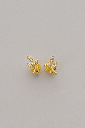 Gümüş altın yaldızlı zirkon taşlı yaprak küpe  SGTL12846GOLD