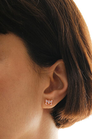 Gümüş rose zirkon taşlı kelebek küpe  SGTL12847ROSE