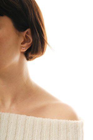 Gümüş rose zirkon taşlı kelebek küpe  SGTL12847ROSE