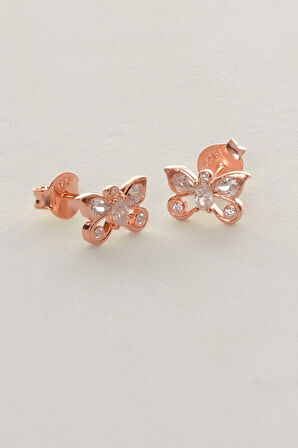 Gümüş rose zirkon taşlı kelebek küpe  SGTL12847ROSE