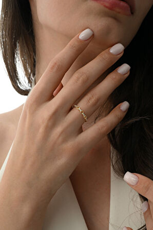 Gümüş altın yaldızlı zirkon taşlı chain yüzük 