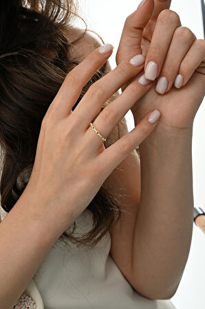 Gümüş altın yaldızlı zirkon taşlı chain yüzük 