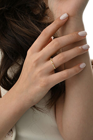 Gümüş altın yaldızlı zirkon taşlı chain yüzük SGTL12875GOLD