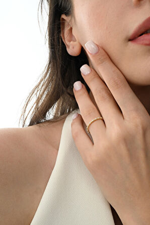 Gümüş altın yaldızlı zirkon taşlı zen ışıltı yüzük 