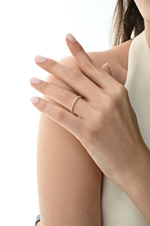 Gümüş altın yaldızlı zirkon taşlı zen ışıltı yüzük 