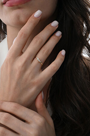 Gümüş altın yaldızlı zirkon taşlı stella parıltılı yüzük 