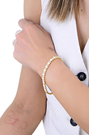 Gümüş altın yaldızlı zirkon taşlı elips modeli sıralı bileklik SGTL12893GOLD