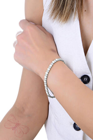 Gümüş rodyumlu zirkon taşlı elips modeli sıralı bileklik SGTL12893RODAJ