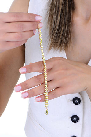 Gümüş altın yaldızlı zirkon taşlı yaprak yolu bileklik SGTL12899GOLD