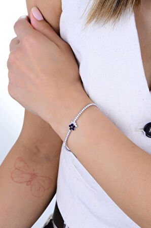 Gümüş rodyumlu pırlanta modeli safir ve zirkon taşlı bahar çiçekleri su yolu bileklik SGTL12902LACIVERT