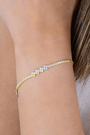 Gümüş altın yaldızlı pırlanta modeli zirkon taşlı modern ışıltı su yolu bileklik SGTL12906GOLD