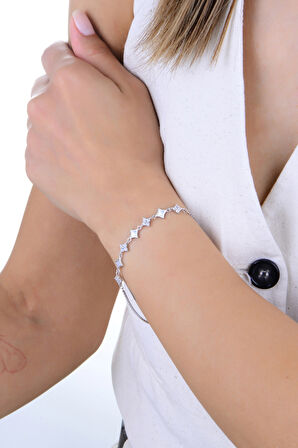 Gümüş rodyumlu sedef ve zirkon taşlı yonca demeti şans bileklik SGTL12917RODAJ