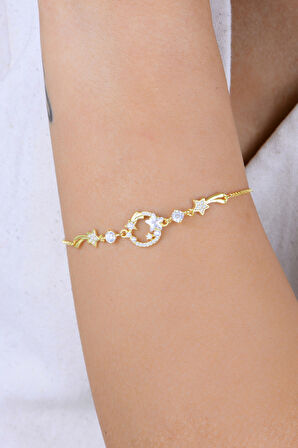 Gümüş altın yaldızlı zirkon taşlı yıldız kümesi kadın bileklik SGTL12921GOLD
