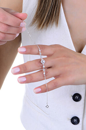 Gümüş rodyumlu zirkon sıra taşlı pırlanta montürlü bileklik SGTL12923RODAJ