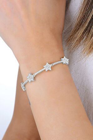 Gümüş rodyumlu zirkon taşlı parıltılı kuyruklu yıldız bileklik SGTL12938RODAJ