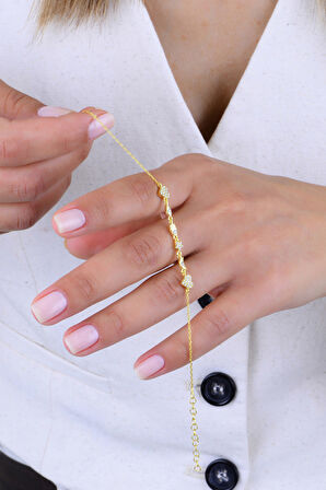 Gümüş altın yaldızlı zirkon taşlı aşk ve şans bilekliği SGTL12940GOLD