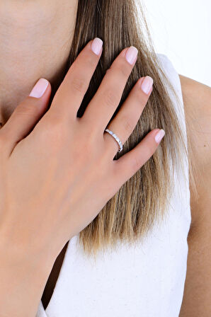 Gümüş rodyumlu zirkon ve sedef taşlı ışıltılı prizma tamtur yüzük 