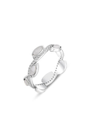 Gümüş rodyumlu zirkon taşlı sedef görünümlü sarmaşık modeli tamtur yüzük 