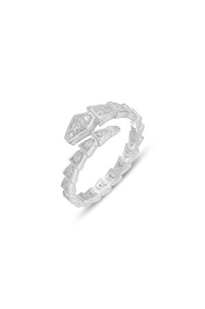 Gümüş rodyumlu zirkon taşlı üstten ayarlamalı sarmal yılan yüzük SGTL12988RODAJ