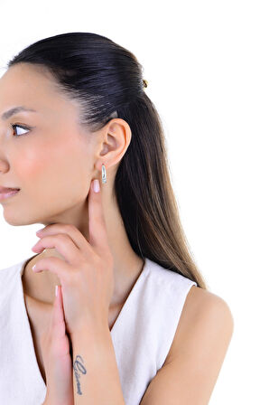 Gümüş rodyumlu zirkon taşlı ay ve yıldız desenli halka küpe SGTL12993RODAJ