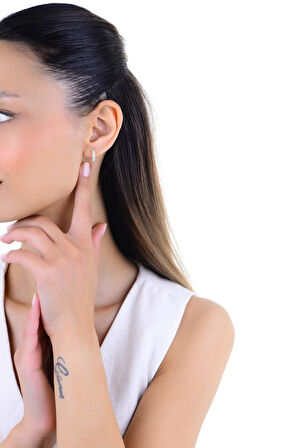 Gümüş rodyumlu baget kesim zirkon taşlı halka küpe SGTL12996RODAJ