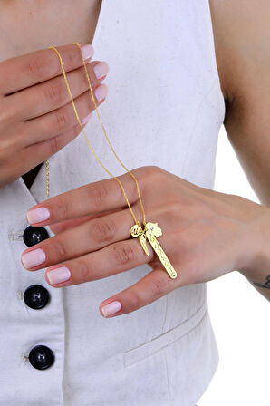 Gümüş altın yaldızlı Allah Lafzı mineli koruyucu SADAKAT yazılı kolye SGTL12999GOLD