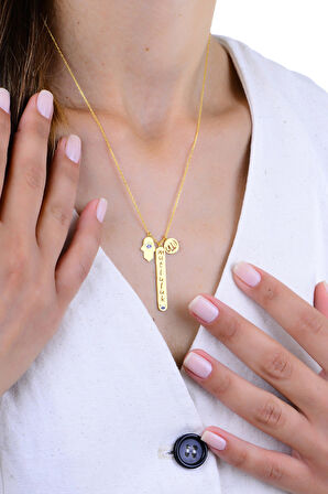 Gümüş altın yaldızlı Allah Lafzı mineli koruyucu MUTLULUK yazılı kolye SGTL13000GOLD