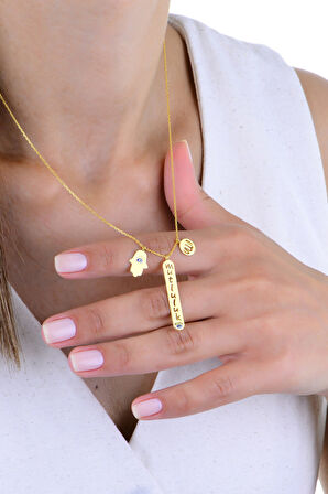 Gümüş altın yaldızlı Allah Lafzı mineli koruyucu MUTLULUK yazılı kolye SGTL13000GOLD