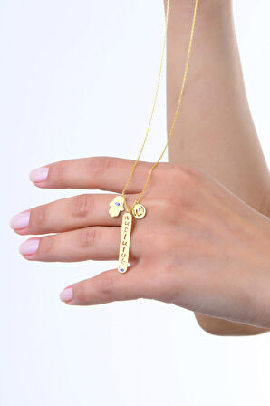 Gümüş altın yaldızlı Allah Lafzı mineli koruyucu MUTLULUK yazılı kolye SGTL13000GOLD