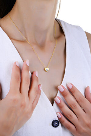 Gümüş altın yaldızlı zirkon tek taş kalp modeli kolye SGTL13001KALP