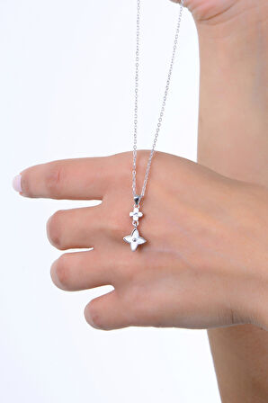 Gümüş rodyumlu sedef ve zirkon taşlı çiftli sallantılı yonca kolye ve küpe seti SGTL13018RODAJ