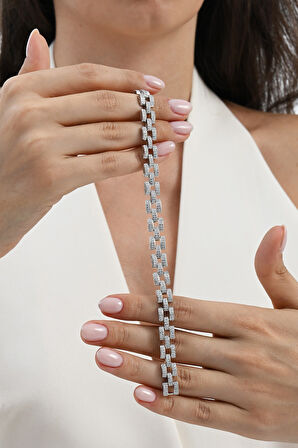 925 ayar gümüş rodyumlu zirkon taşlı ithal trend gümüş bileklik  SGTL13050RODAJ