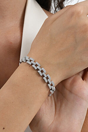 925 ayar gümüş rodyumlu zirkon taşlı ithal trend gümüş bileklik  SGTL13050RODAJ