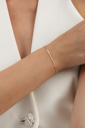 925 ayar gümüş rose simli yassı (ezme) italyan gümüş bileklik SGTL13055ROSE