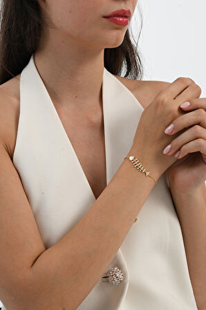 925 ayar gümüş altın yaldızlı sedef ve baget kesim zirkon taşlı asansörlü balık gümüş bileklik SGTL13057GOLD