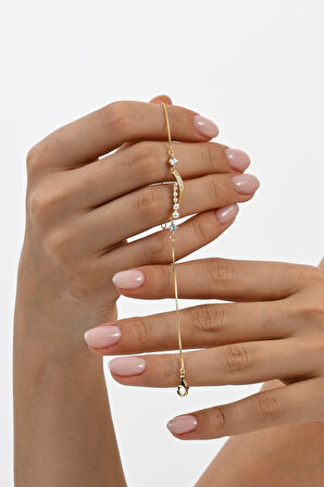 925 ayar gümüş altın yaldızlı inci ve zirkon taşlı parıltı seli gümüş bileklik SGTL13060GOLD