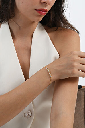 925 ayar gümüş altın yaldızlı inci ve zirkon taşlı parıltı seli gümüş bileklik SGTL13060GOLD