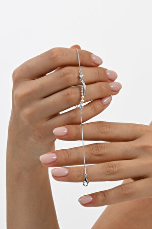 925 ayar gümüş rodyumlu inci ve zirkon taşlı parıltı seli gümüş bileklik SGTL13060RODAJ