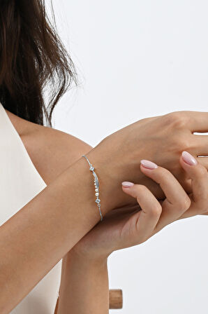 925 ayar gümüş rodyumlu inci ve zirkon taşlı parıltı seli gümüş bileklik SGTL13060RODAJ