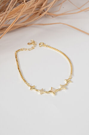 925 ayar gümüş altın yaldızlı sedef ve zirkon taşlı sıralı kuzey ışığı gümüş bileklik SGTL13061GOLD