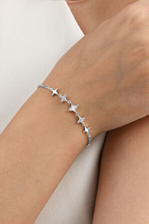 925 ayar gümüş rodyumlu sedef ve zirkon taşlı sıralı kuzey ışığı gümüş bileklik SGTL13061RODAJ