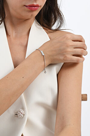 925 ayar gümüş rodyumlu zirkon taşlı inci sıralı gümüş bileklik SGTL13066RODAJ