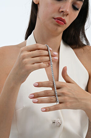 925 ayar gümüş rodyumlu marquise (MARKİZ) kesim zirkon taşlı ışıltı seli gümüş bileklik SGTL13069BEYAZ