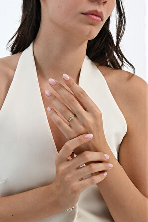 Gümüş altın yaldızlı zirkon taşlı tiny clover yonca yüzük 