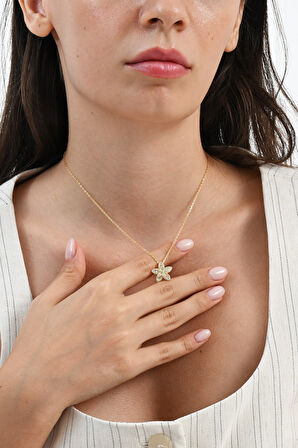 925 Ayar gümüş altın yaldızlı baget kesim zirkon taşlı sihirli döner çarklı lotus çiçeği kolye   SGTL13094GOLD