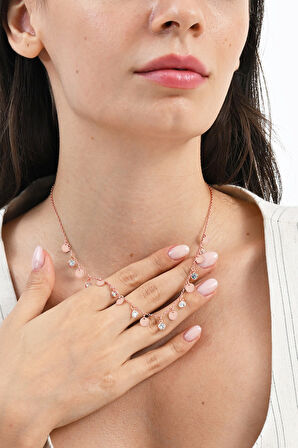 925 ayar gümüş rose zirkon taşlı gümüş pullu kolye  SGTL13097ROSE