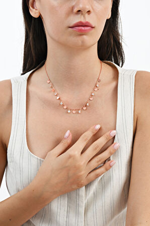 925 ayar gümüş rose zirkon taşlı gümüş pullu kolye  SGTL13097ROSE